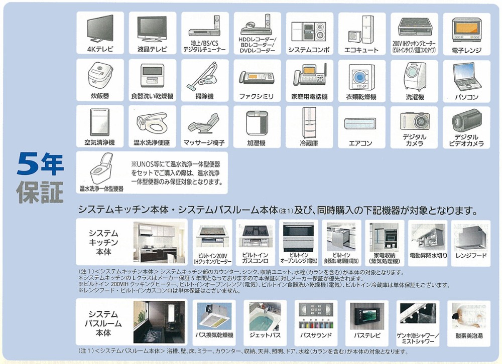 5年保障 充実の修理保証対象商品ラインナップ